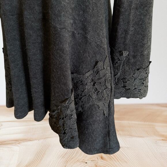 Entro Sweater Tunic Dress Sz M Chunky Lace Trim Long Sleeve Tier Bark Color - Picture 3 of 9